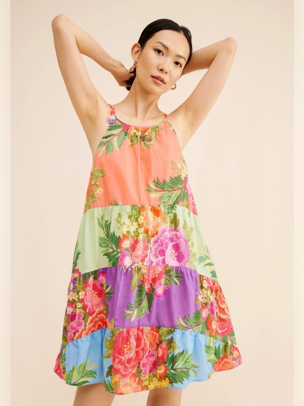 Farm Rio Anthropologie Floral Tiered Dress